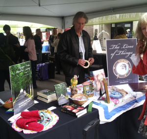 Good friend Stephanie Medlock at her booth next to mine. She and her husband are arranging a display for her book, The Lives of Things.